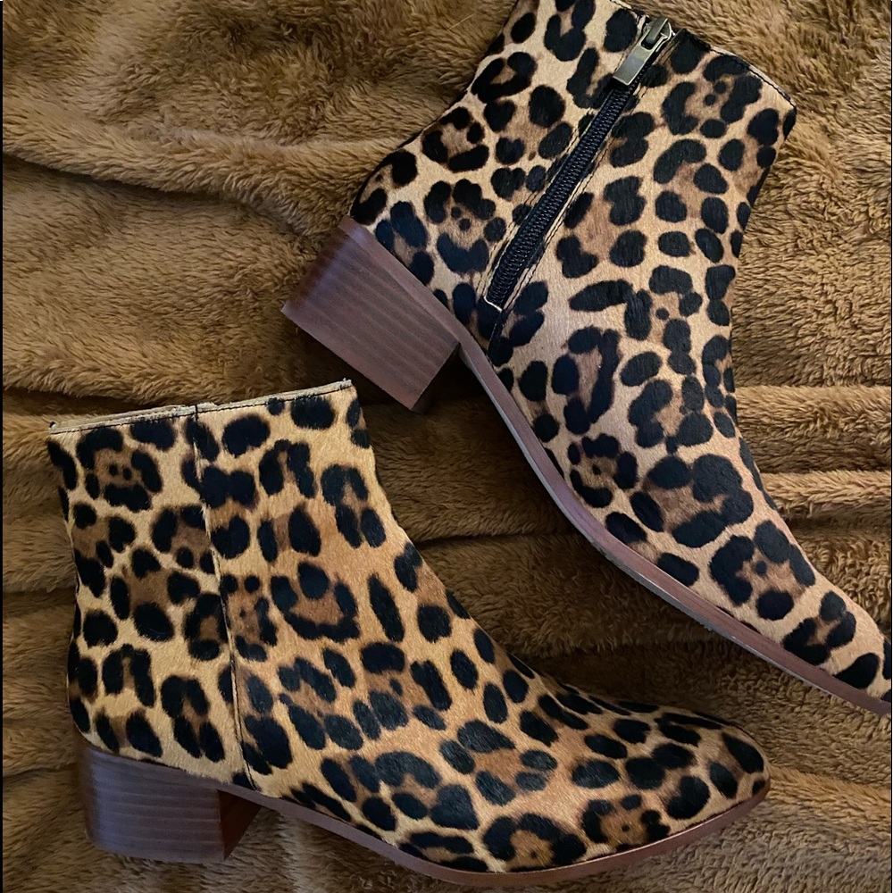 J Crew Calf Hair Leopard Ankle Booties Size 9